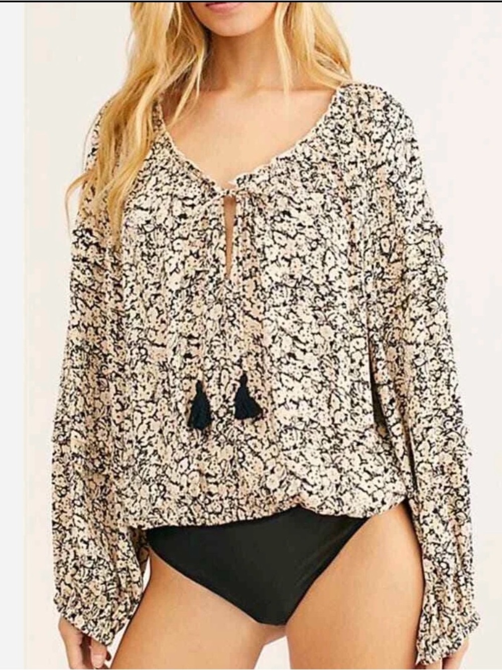 Free People Intimately Long Sleeve Oversized Blouse Floral Sz M